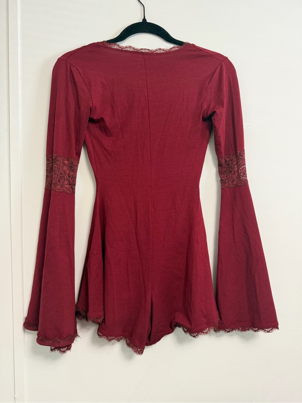 Red Lace-Trim Bell Sleeve Top - Picture 4 of 4